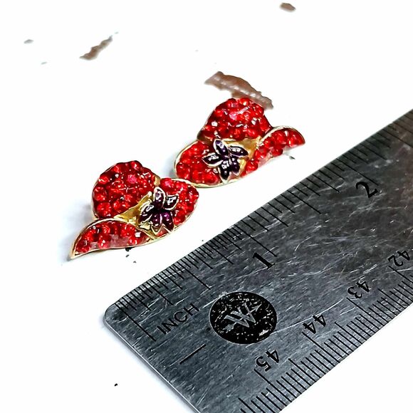Red Hat Rhinestone Stud Earrings, Pierced Ears, Vintage Jewelry, Gently Used - Picture 4 of 4